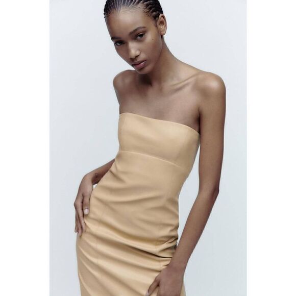 ZARA CREAM FAUX LEATHER MIDI DRESS - Picture 11 of 16